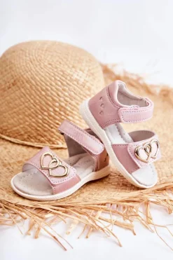 Dziewczęce></noscript>Evento Skórzane Dziecięce Sandałki Na Rzepy Różowe Catia