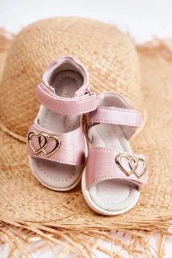 Dziewczęce></noscript>Evento Skórzane Dziecięce Sandałki Na Rzepy Różowe Catia