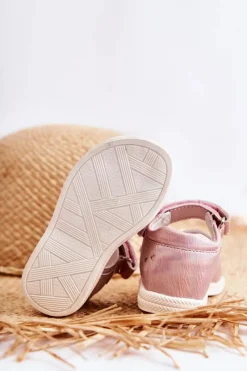 Dziewczęce></noscript>Evento Skórzane Dziecięce Sandałki Na Rzepy Różowe Catia