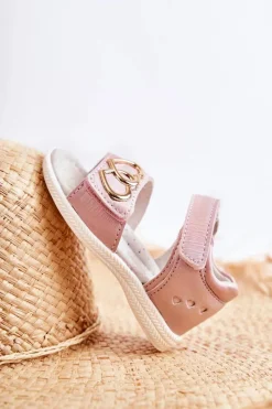 Dziewczęce></noscript>Evento Skórzane Dziecięce Sandałki Na Rzepy Różowe Catia