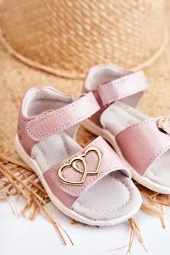 Dziewczęce></noscript>Evento Skórzane Dziecięce Sandałki Na Rzepy Różowe Catia