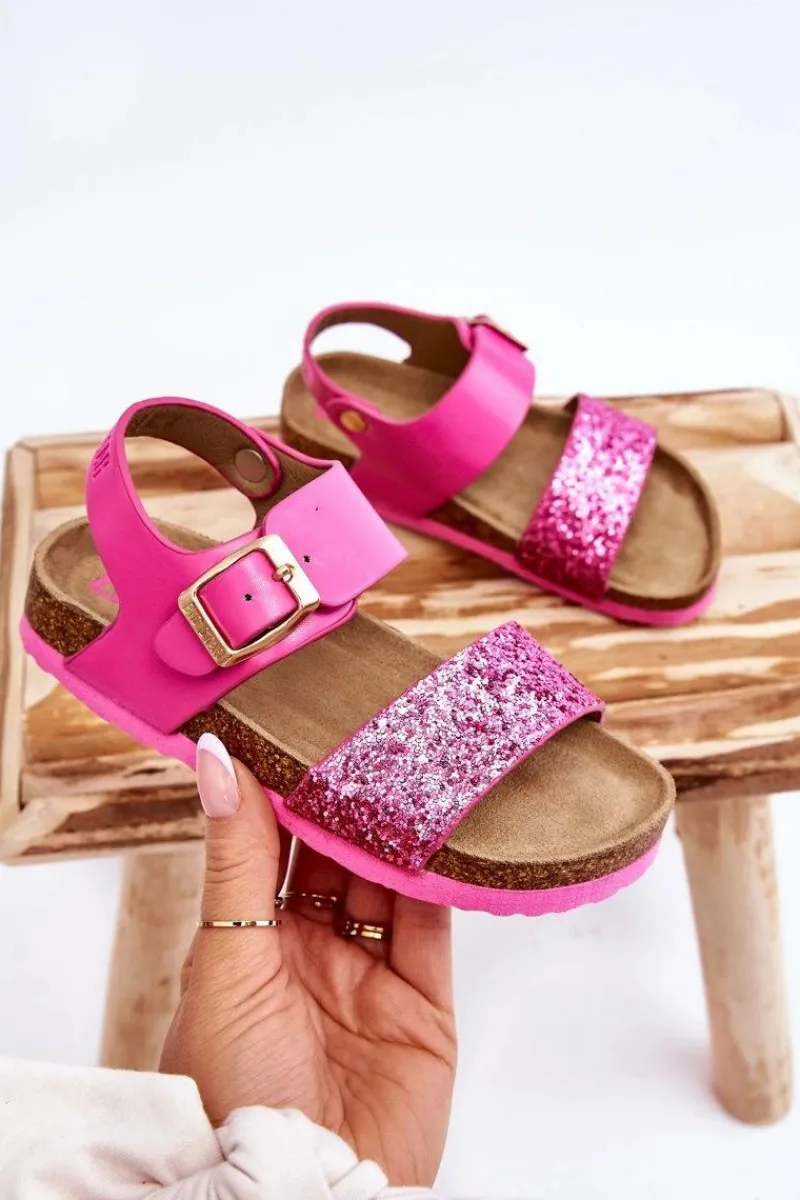 New Big Star Shoes Skórzane Dziecięce Sandałki Big Star LL374135 Różowe