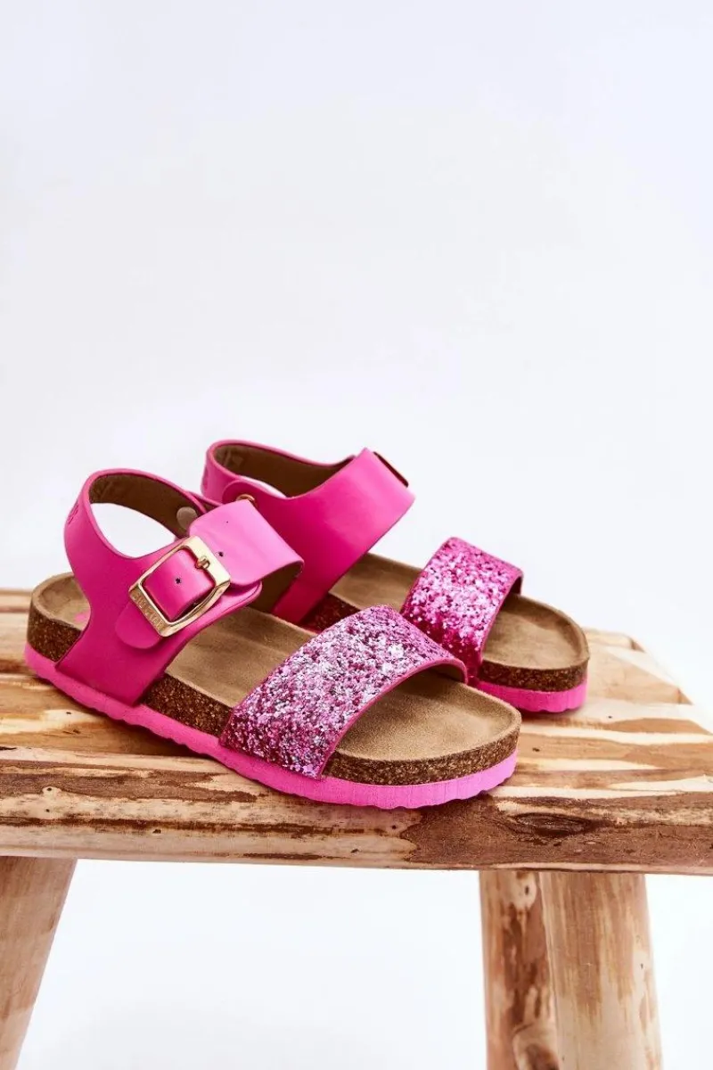 New Big Star Shoes Skórzane Dziecięce Sandałki Big Star LL374135 Różowe