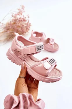 Discount Boto Skórzane Dziecięce Sandały Na Rzepy Różowe Amoss