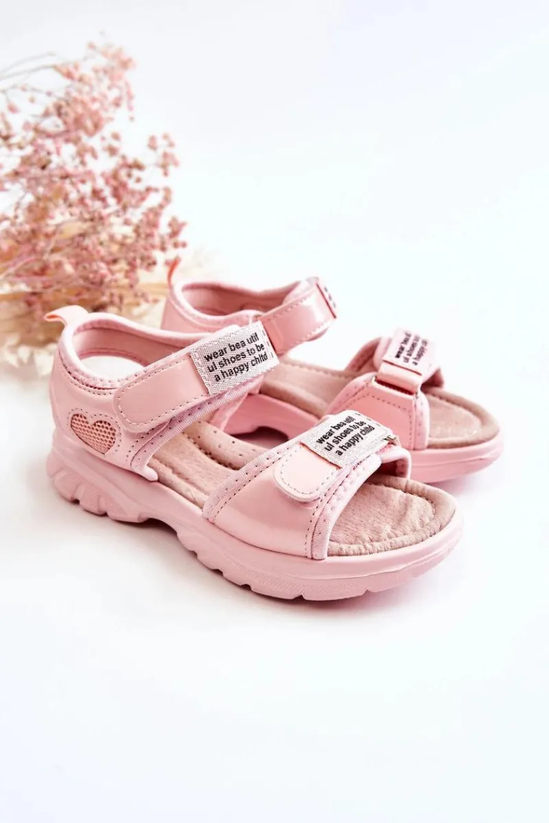 Discount Boto Skórzane Dziecięce Sandały Na Rzepy Różowe Amoss