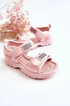 Discount Boto Skórzane Dziecięce Sandały Na Rzepy Różowe Amoss