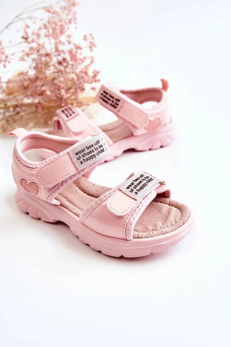 Discount Boto Skórzane Dziecięce Sandały Na Rzepy Różowe Amoss