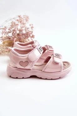 Discount Boto Skórzane Dziecięce Sandały Na Rzepy Różowe Amoss