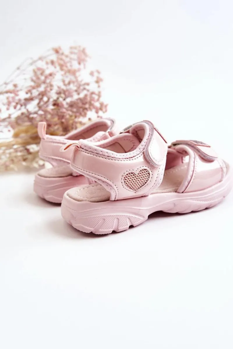 Discount Boto Skórzane Dziecięce Sandały Na Rzepy Różowe Amoss