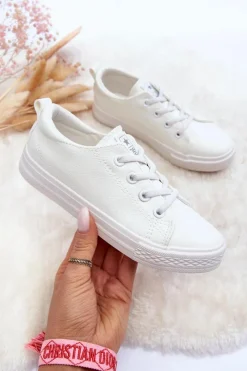 Discount Skórzane Dziecięce Trampki Białe Poliana Dzieci Chłopięce|Dziewczęce