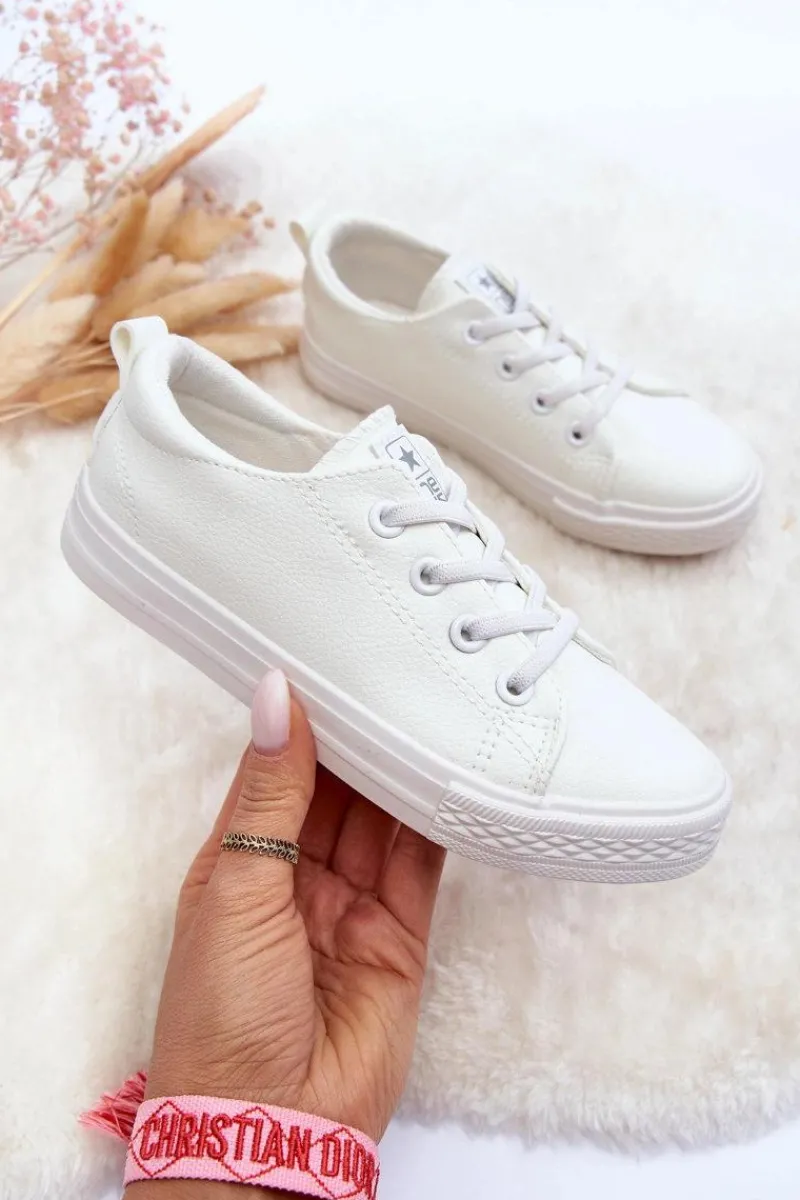 Discount Skórzane Dziecięce Trampki Białe Poliana Dzieci Chłopięce|Dziewczęce