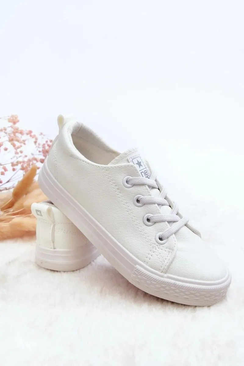 Discount Skórzane Dziecięce Trampki Białe Poliana Dzieci Chłopięce|Dziewczęce