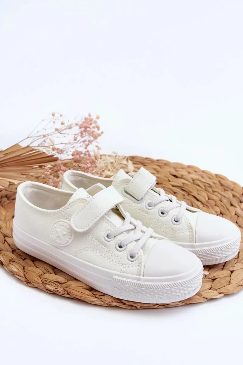 Clearance Evento Skórzane Dziecięce Trampki Na Rzep Białe Delmara