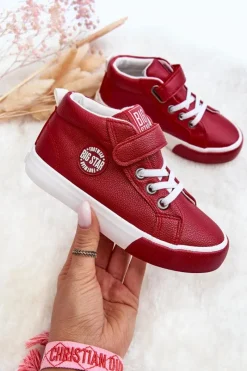 Outlet Big Star Shoes Skórzane Dziecięce Trampki Big Star EE374004 Czerwone