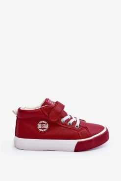 Outlet Big Star Shoes Skórzane Dziecięce Trampki Big Star EE374004 Czerwone