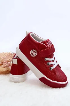 Outlet Big Star Shoes Skórzane Dziecięce Trampki Big Star EE374004 Czerwone