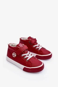 Outlet Big Star Shoes Skórzane Dziecięce Trampki Big Star EE374004 Czerwone