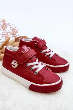 Outlet Big Star Shoes Skórzane Dziecięce Trampki Big Star EE374004 Czerwone