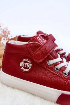 Outlet Big Star Shoes Skórzane Dziecięce Trampki Big Star EE374004 Czerwone