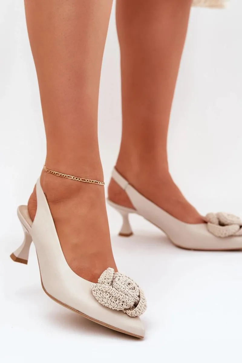 Clearance CheBello Skórzane Eleganckie Czółenka Na Szpilce 4666 Beżowe Beżowy