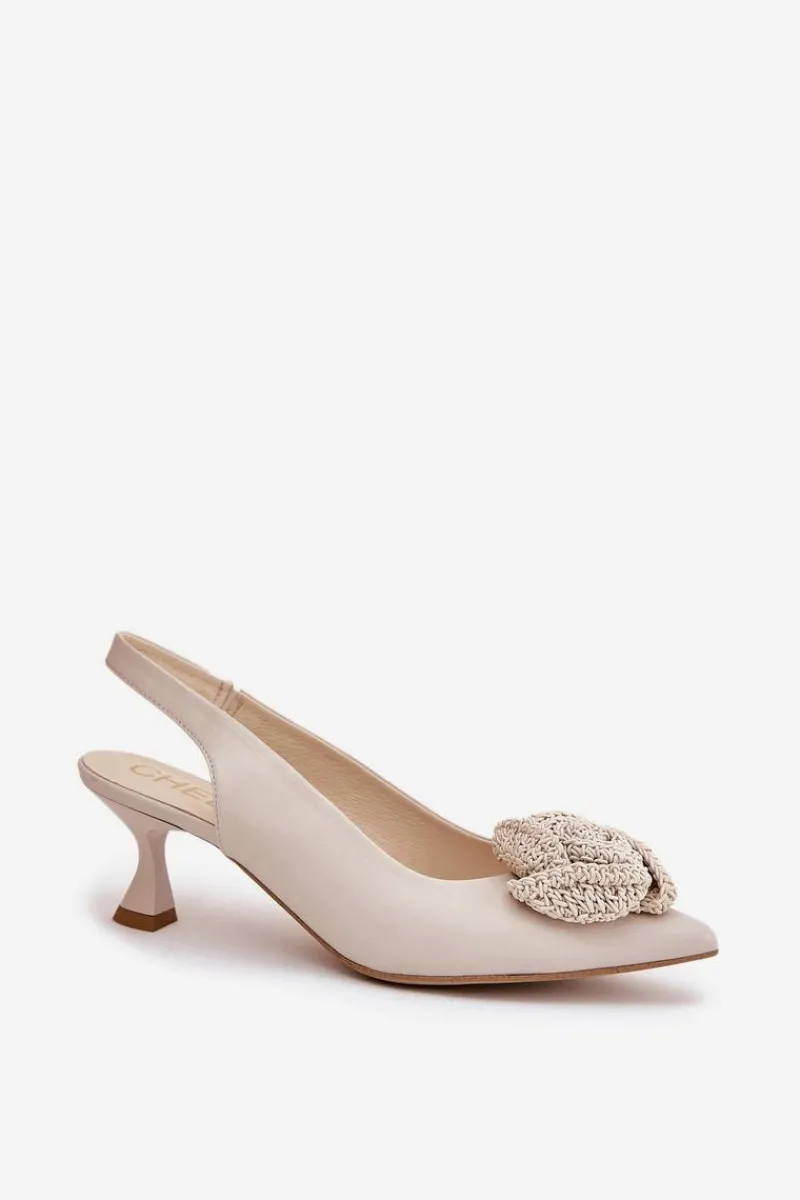 Clearance CheBello Skórzane Eleganckie Czółenka Na Szpilce 4666 Beżowe Beżowy