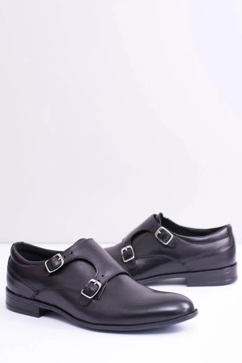 Półbuty Eleganckie>Boto Skórzane Eleganckie Męskie Półbuty Monk Czarne