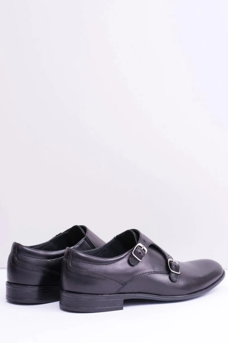 Półbuty Eleganckie>Boto Skórzane Eleganckie Męskie Półbuty Monk Czarne