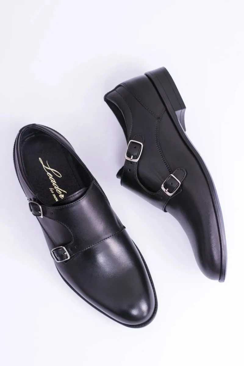 Półbuty Eleganckie>Boto Skórzane Eleganckie Męskie Półbuty Monk Czarne