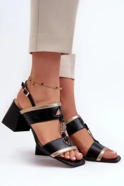 Sandały Na Obcasie>Laura Messi Skórzane Eleganckie Sandały Na Klocku 2768 Czarne