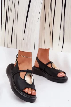 Sandały Z Cholewką|Sandały Na Koturnie>Damskie buty S.Barski Skórzane Eleganckie Sandały Damskie S.Barski GR51-603 Czarne