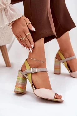 Best Skórzane Eleganckie Sandały Na Słupku 2136 Multikolor Damskie Sandały Na Słupku|Sandały Na Obcasie