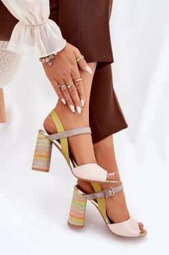 Best Skórzane Eleganckie Sandały Na Słupku 2136 Multikolor Damskie Sandały Na Słupku|Sandały Na Obcasie