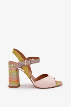 Best Skórzane Eleganckie Sandały Na Słupku 2136 Multikolor Damskie Sandały Na Słupku|Sandały Na Obcasie