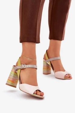 Best Skórzane Eleganckie Sandały Na Słupku 2136 Multikolor Damskie Sandały Na Słupku|Sandały Na Obcasie