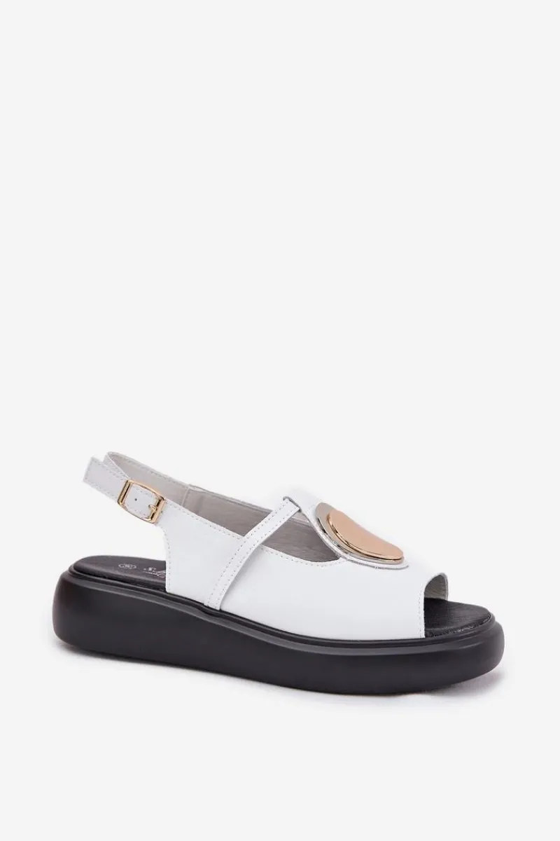 Best Skórzane Eleganckie Sandały Damskie S.Barski GR51-603 Białe Damskie Sandały Z Cholewką|Sandały Na Koturnie