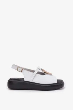 Best Skórzane Eleganckie Sandały Damskie S.Barski GR51-603 Białe Damskie Sandały Z Cholewką|Sandały Na Koturnie