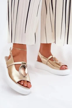 Outlet Damskie buty S.Barski Skórzane Eleganckie Sandały Damskie S.Barski GR51-603 Złote