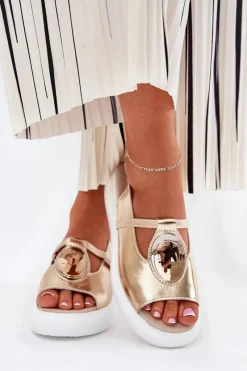 Outlet Damskie buty S.Barski Skórzane Eleganckie Sandały Damskie S.Barski GR51-603 Złote