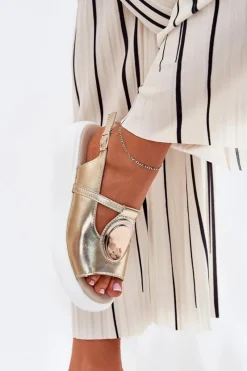 Outlet Damskie buty S.Barski Skórzane Eleganckie Sandały Damskie S.Barski GR51-603 Złote