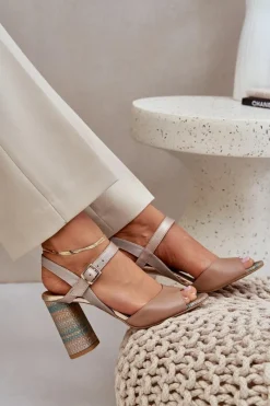 Sandały Na Słupku|Sandały Na Obcasie><noscript><img width=