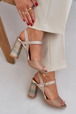 Sandały Na Słupku|Sandały Na Obcasie><noscript><img width=