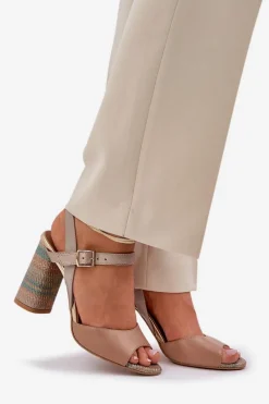 Sandały Na Słupku|Sandały Na Obcasie><noscript><img width=