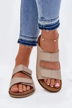 Sale INBLU Skórzane Klapki Damskie AA0005GU Beżowe