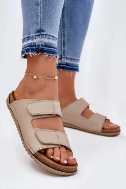 Sale INBLU Skórzane Klapki Damskie AA0005GU Beżowe