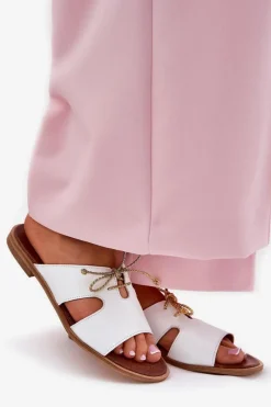 New Zazoo Skórzane Klapki Damskie Na Płaskim Obcasie 3022 Białe Biały