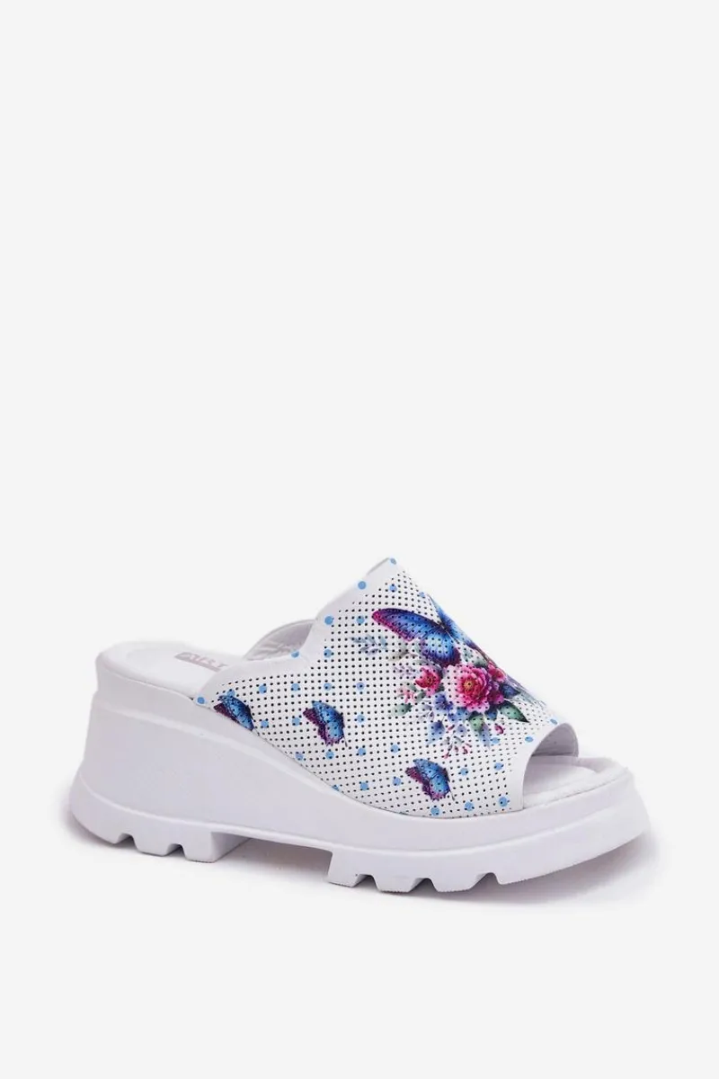 Best Skórzane Klapki Damskie Na Koturnie Artiker 56C0428 Białe Damskie Klapki Na Koturnie|Klapki Damskie Klasyczne