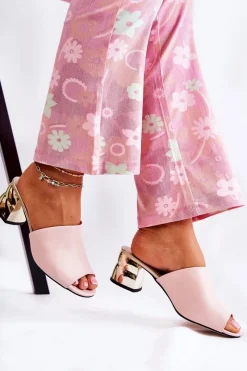 Outlet Skórzane Klapki Damskie Na Obcasie Różowe Perry Damskie Klapki Na Obcasie|Klapki Damskie Klasyczne