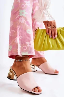 Outlet Skórzane Klapki Damskie Na Obcasie Różowe Perry Damskie Klapki Na Obcasie|Klapki Damskie Klasyczne