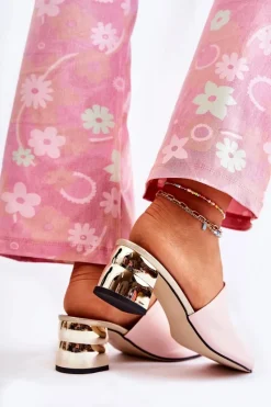 Outlet Skórzane Klapki Damskie Na Obcasie Różowe Perry Damskie Klapki Na Obcasie|Klapki Damskie Klasyczne