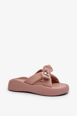 GOE Skórzane Klapki Damskie Na Platformie Różowe NN2N4109